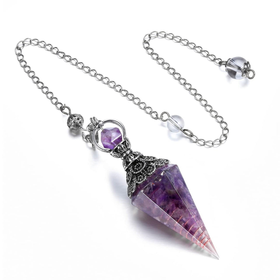 6 Facet Hexagonal Point Pendant Pendulum for Reiki Wicca Dowsing Balancing Spiritual Resin Gemstone Crystal Amethyst Pendulums Necklace