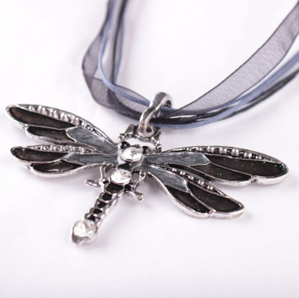 Fashion Creative Bohemian Jewelry Ethnic Multi-layer Chain Colorful Enamel Dragonfly Pendant NecklaceBlack