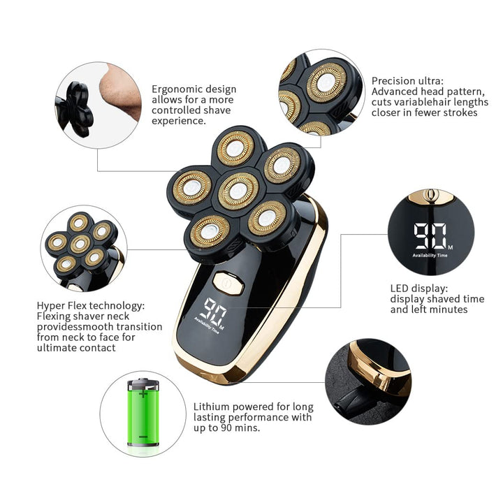 Electric Razor for Men Head Shaver for Bald Men Grooming Kit Wet Dry Rotary Shavers Nose Hair Beard Trimmer Clippers Facial Cleansing Brush Cordless Waterproof USB Charging Rechargeable(LK6302)
