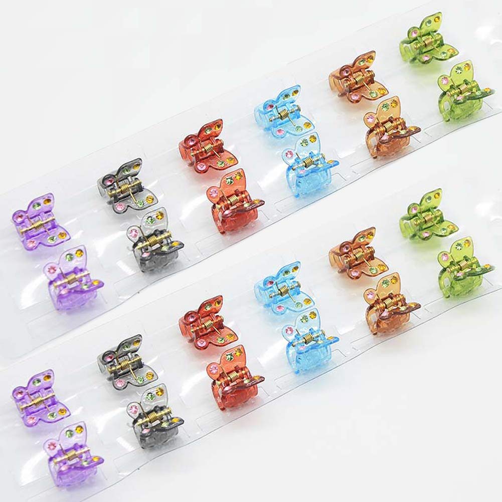 24Pcs Mini Hair Clips Butterfly Plastic Rhinestone Hairs Claws Clips Barrette Hairpins Clamps Bangs Clips for Little Girl Kids Toddlers, 20mm (Multicolor)