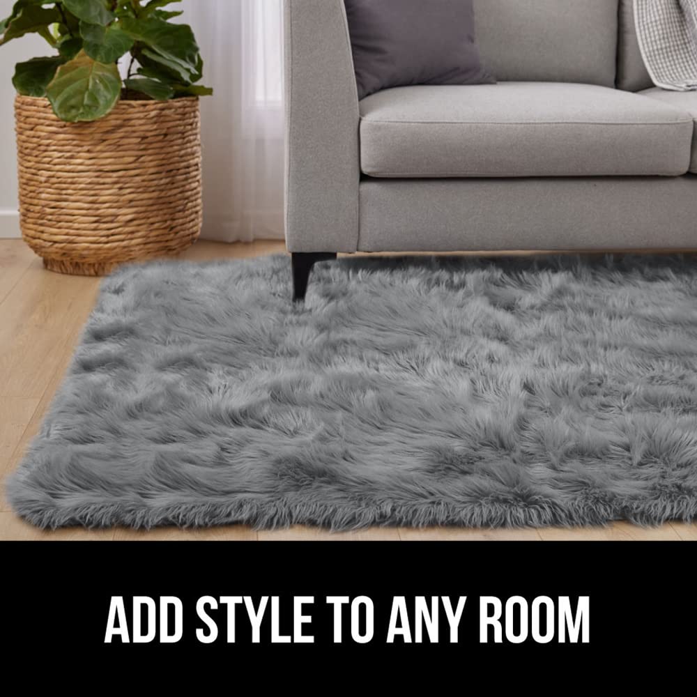 Fluffy Faux Fur Rug, Machine Washable Soft Furry Area Rugs, Rubber Backing, Plush Floor Carpets for Baby Nursery, Bedroom, Living Room Shag Carpet, Luxury Home Decor, 2x4, Gray