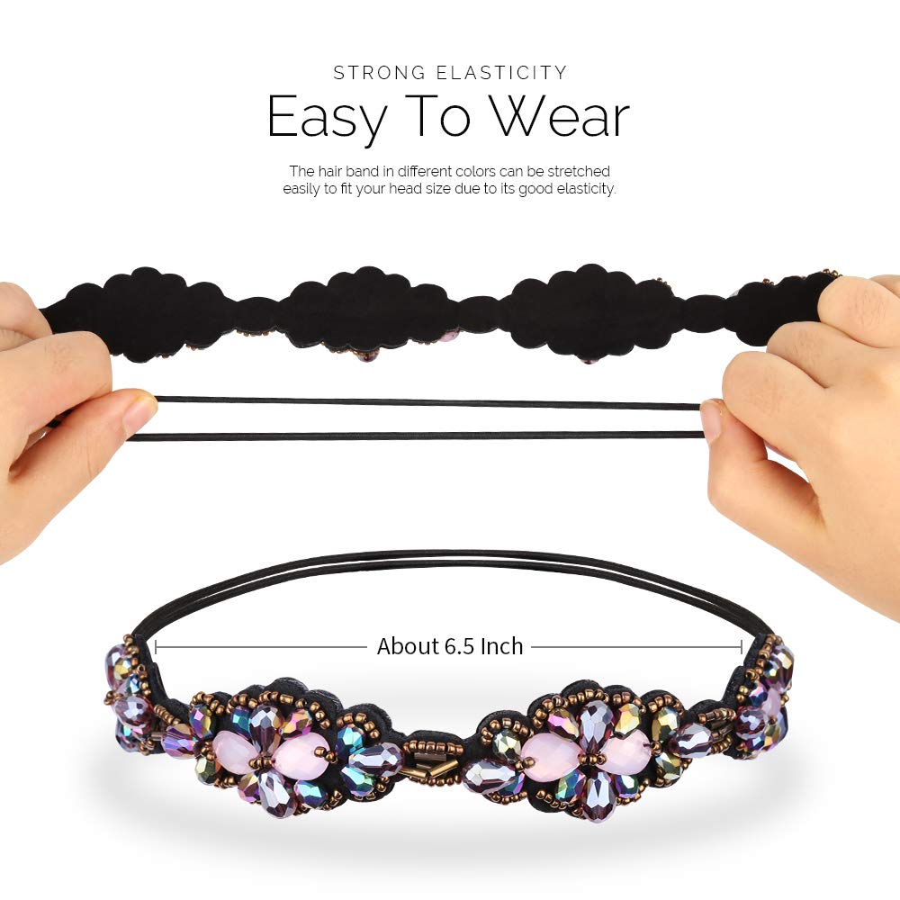 Elastic Beaded Headbands, 5pcs Beads Headband,Jewels Headband,Crystal Rhinestone Headband for Women Girls