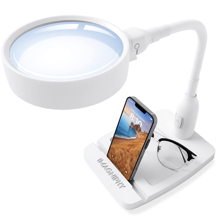 8X Desk Magnifier with Light- Desktop Magnifying Glass with Light and Stand- Great to Repair Tech Gadgets & Hands-Free Reading, Crafts- Magnifying Desk Lamp with 6 LED Lights & Sturdy Base