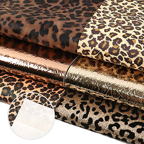 David angie Leopard Printed Faux Leather Sheet Metallic Burst Crack Synthetic Leather Fabric Assorted 6 PCS 7.7 x 12.9 (20 cm x 33 cm) for Hair Accessories DIY Crafts Making (Leopard Pattern B)