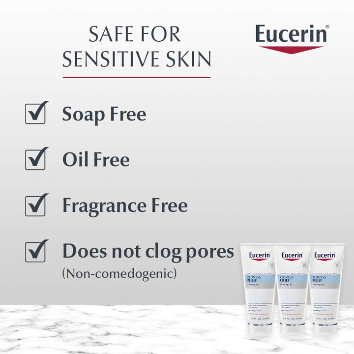 Redness Relief Cleansing Gel - Fragrance Free, Gently Cleanses Sensitive Skin - 6.8 fl. oz. Tube (Pack of 3)