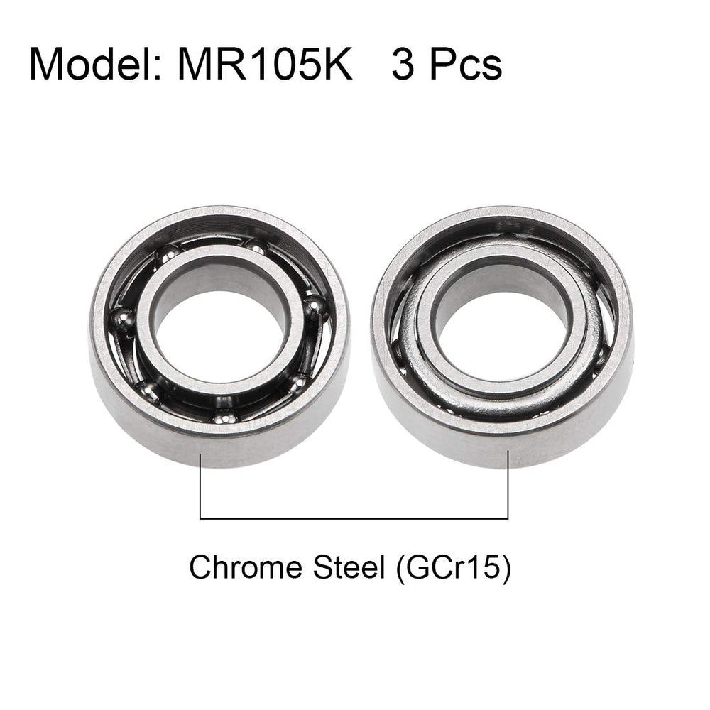 MR105K Deep Groove Ball Bearings 5mm Inner Dia 10mm OD 3mm Bore Open Type Chrome Steel Z2 5pcs