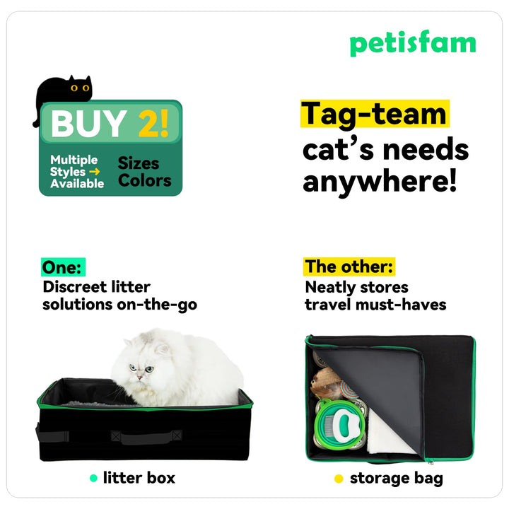 Portable Cat Travel Litter Box. No Leakage, Smell and Messes. One-Handed Carrying for Road Trip, Hotel Stays, Car and Airplane