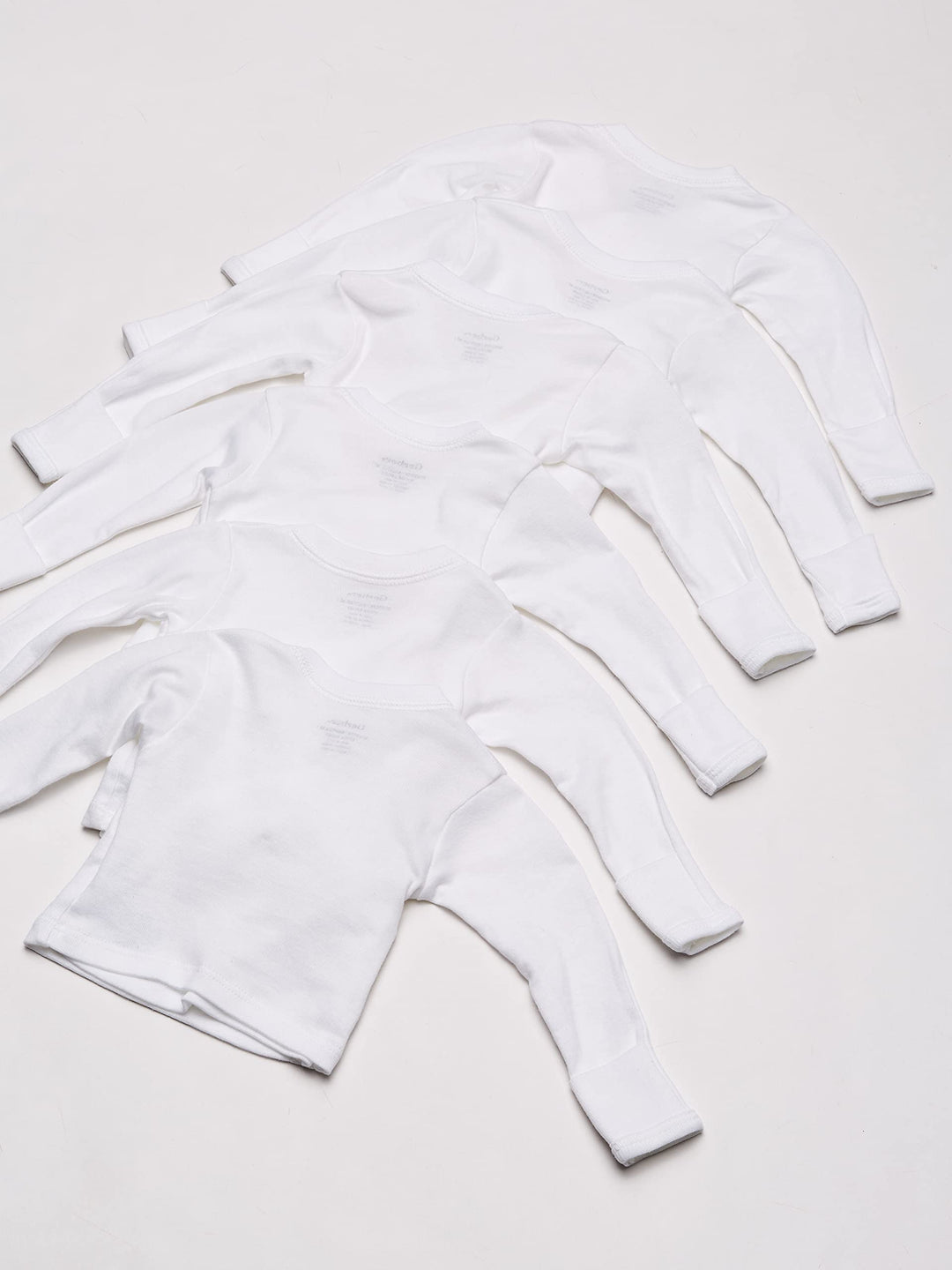 Baby 6-Pack Long-Sleeve Side-Snap Mitten-Cuff Shirt, White, 0-3 Months