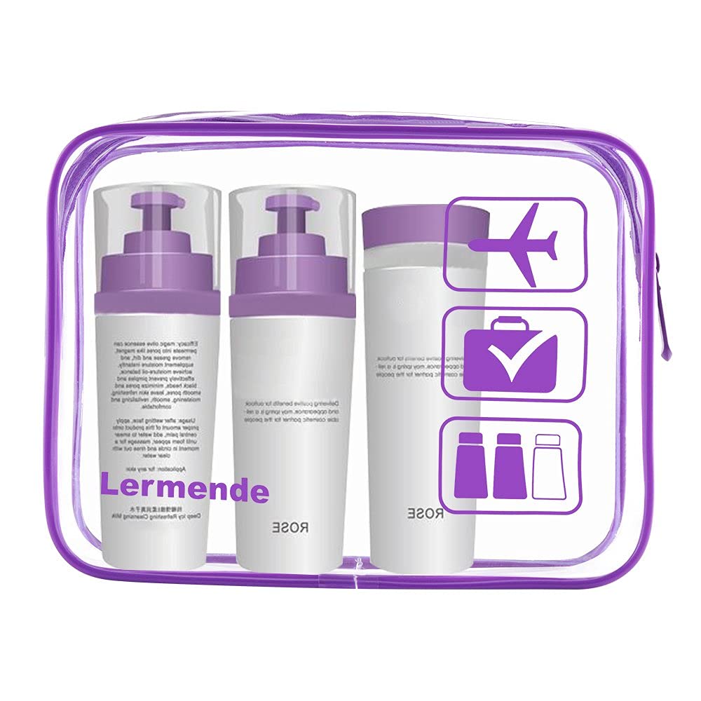 2pcs/pack Clear Toiletry Bag TSA Approved Travel Carry On Airport Airline Compliant Bag Quart Sized 3-1-1 Kit Luggage Pouch (Purple)