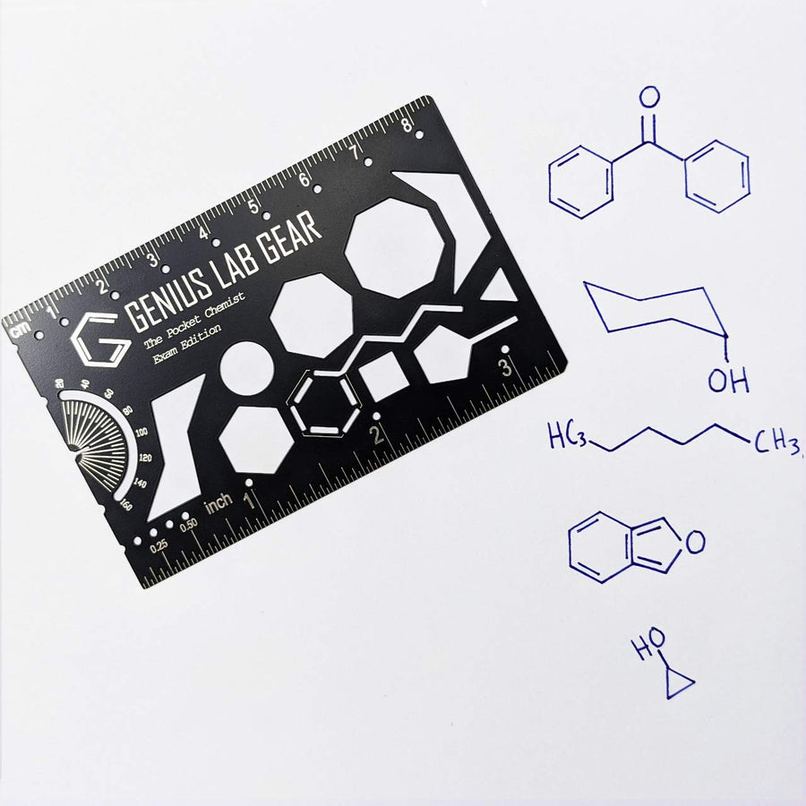 Pocket Chemist Exam Edition: Organic Chemistry Stencil Drawing Template - Chemists, Chemical Engineers, Biochemist Small Metal Ruler - Draw Molecule Shapes - Orgo Tests, Cool Multitool