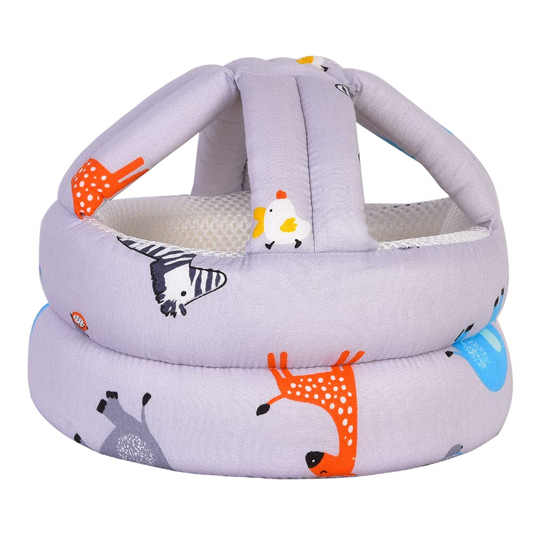 Baby Adjustable Helmet, Lightweight and Soft, Great for Baby Learning to Walk and Crawl. Zoo,Gray