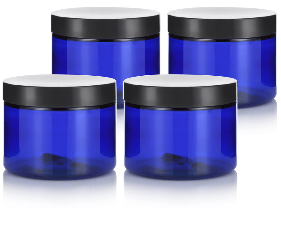 Cobalt Blue PET (BPA Free) Plastic Jar - 6 oz (4 Pack)