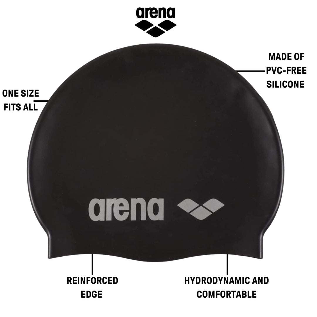 Arena Classic Unisex Soft Silicone Swim Cap for Women and Men, Intensive Training and Racing Comfortable Non-Slip Long Hair Swimming Hat, Red/White