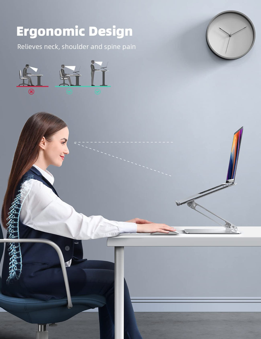 Laptop Stand, Adjustable Notebook Riser - Foldable Portable Ergonomic Computer Desktop Laptop Holder for Desk, Compatible with MacBook Air Pro, Dell XPS, HP (10-17) - Silver