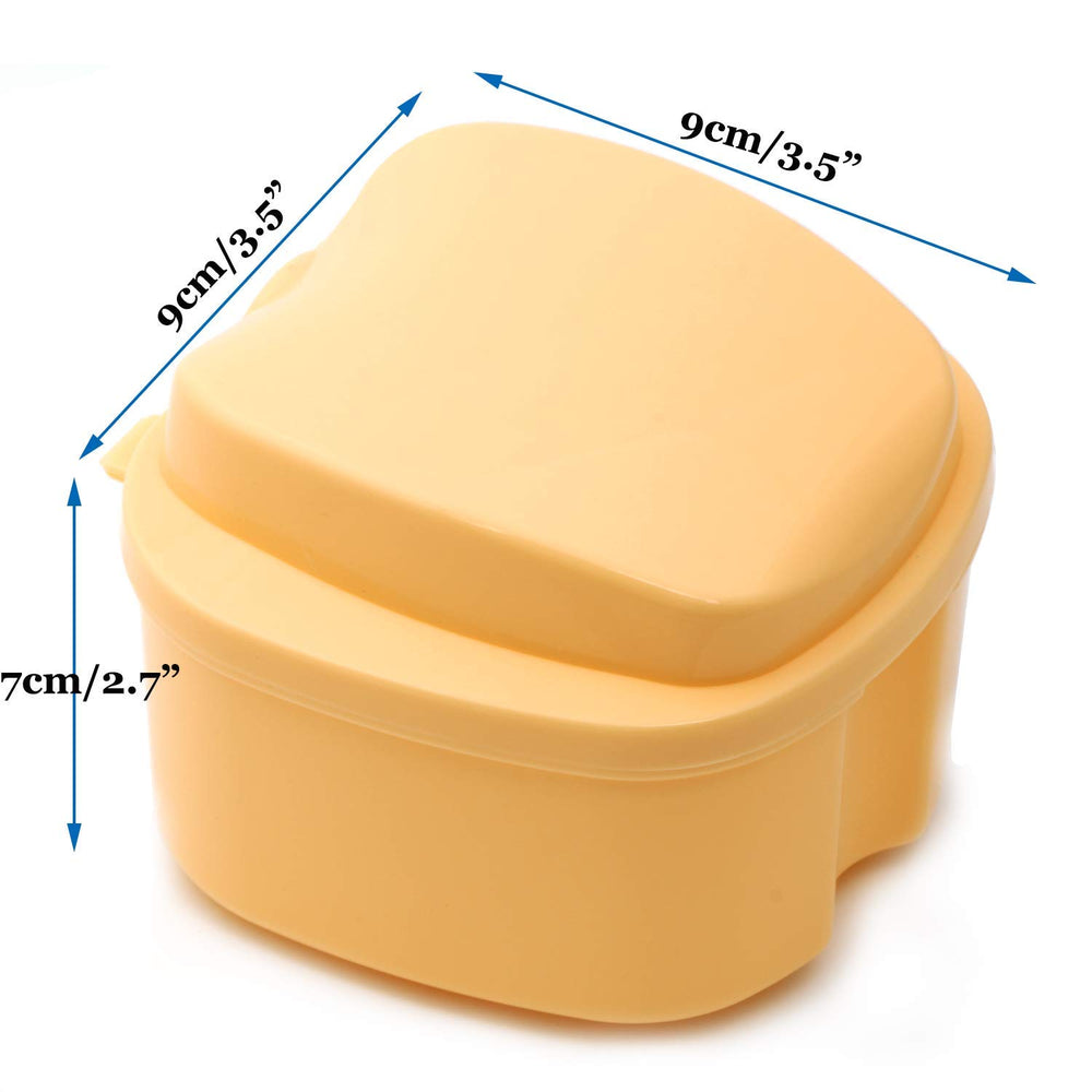 Denture Case, Denture Cup with Strainer, Denture Bath Box False Teeth Storage Box with Basket Net Container Holder for Travel, Retainer Cleaning (Blue) (Light Orange)