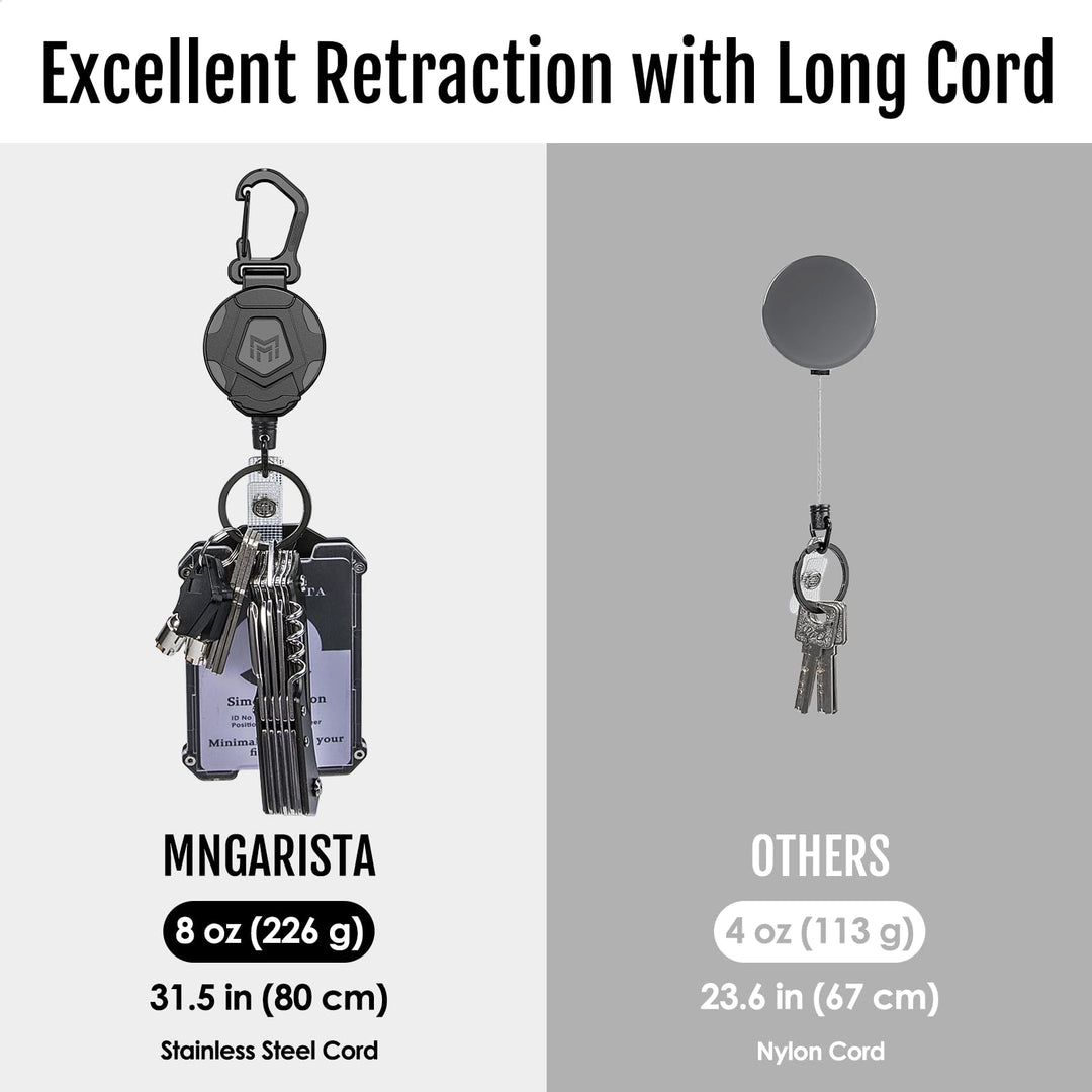 Retractable Keychain, Heavy Duty Carabiner Badge Holder, Tactical ID Badge Reel with 31.5” Steel Retractable Cord, 8.0 oz