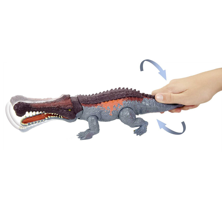 Jurassic World Massive Biters Sarcosuchus Larger-Species Dinosaur Action Figure, Tail-Activated Strike & Chomp Action