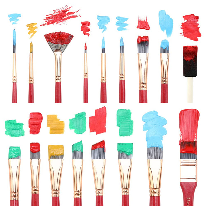 Transon Art Paint Brush Kit 16 Paint Brushes with Foam Brush Sponge Spatula and Brush Case for Oil, Acrylic, Watercolor, Gouache, Painting Pink Color