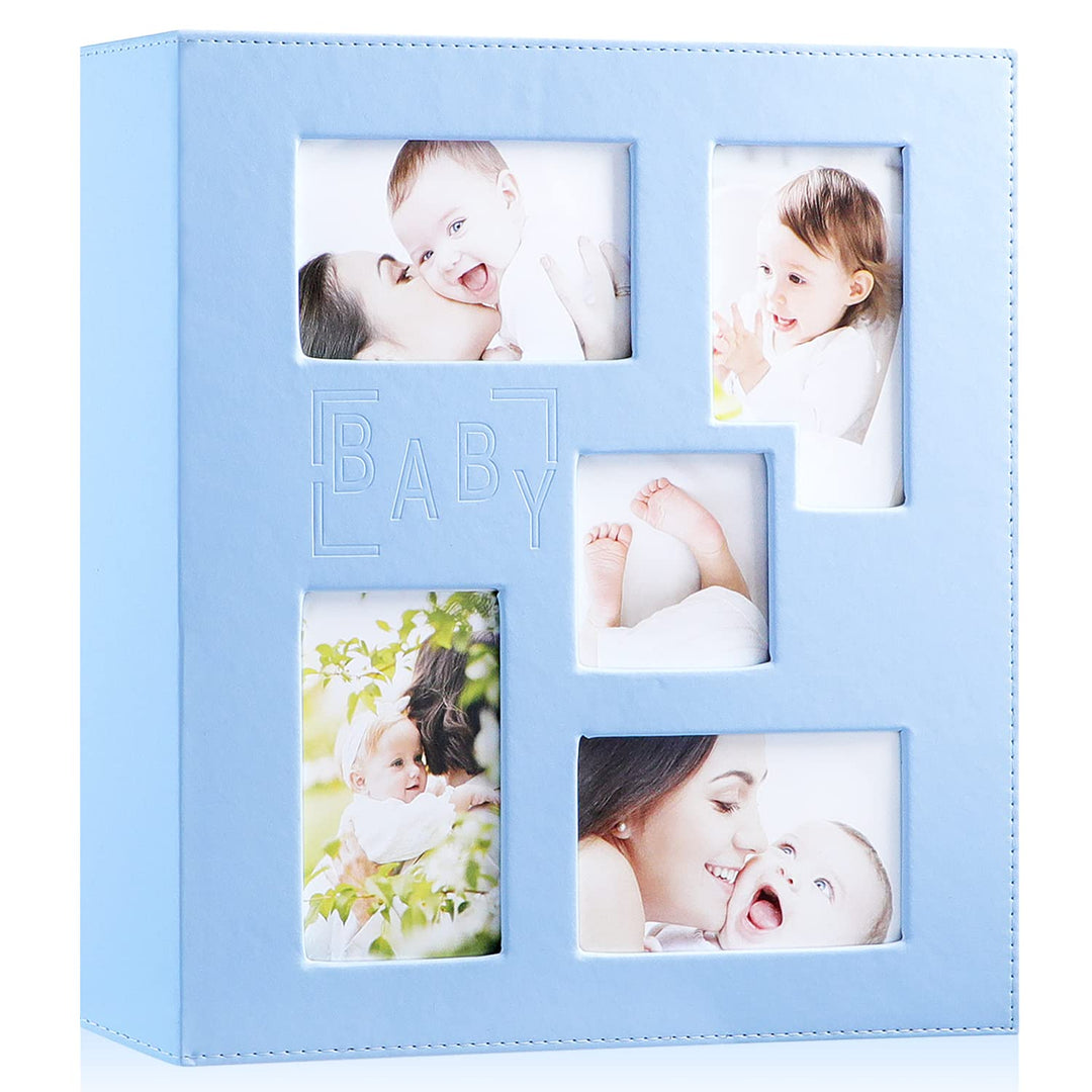 Baby Photo Album 4x6 500 Pocket Pictures, Leather Cover Newborn Shower Boy Bebe Album Holds 500 Horizontal Vertical Photos Blue