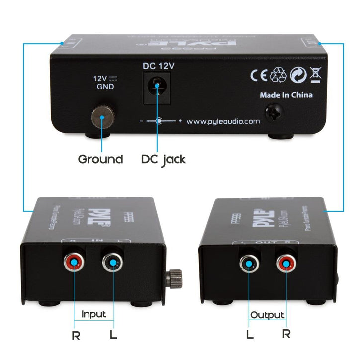 Phono Turntable Preamp - Mini Electronic Audio Stereo Phonograph Preamplifier with RCA Input, RCA Output & Low Noise Operation Powered by 12 Volt DC Adapter - PP999 , Black