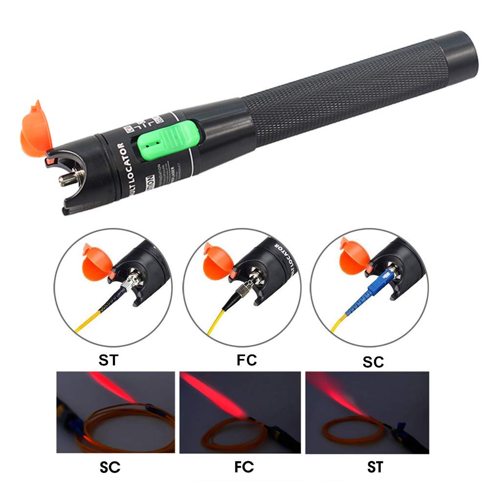 30mW 30KM Visual Fault Locator, Red Light Fiber Optic Cable Tester Meter with 2.5 mm Universal Connector FC Male to LC Female Adapter for CATV Telecommunications Engineering Maintenance