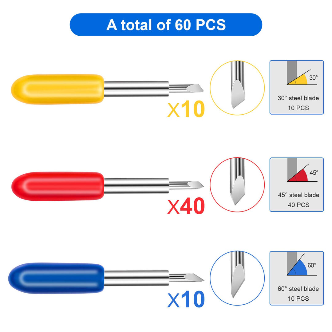 50PCS Fine Point Blades are Compatible for Explore Air2/Air 3 /Maker/Maker 3 Cricut Machines,30° 45° 60° Vinyl Fabric Cutting Replacement Blades (3 Color, 50PCS)