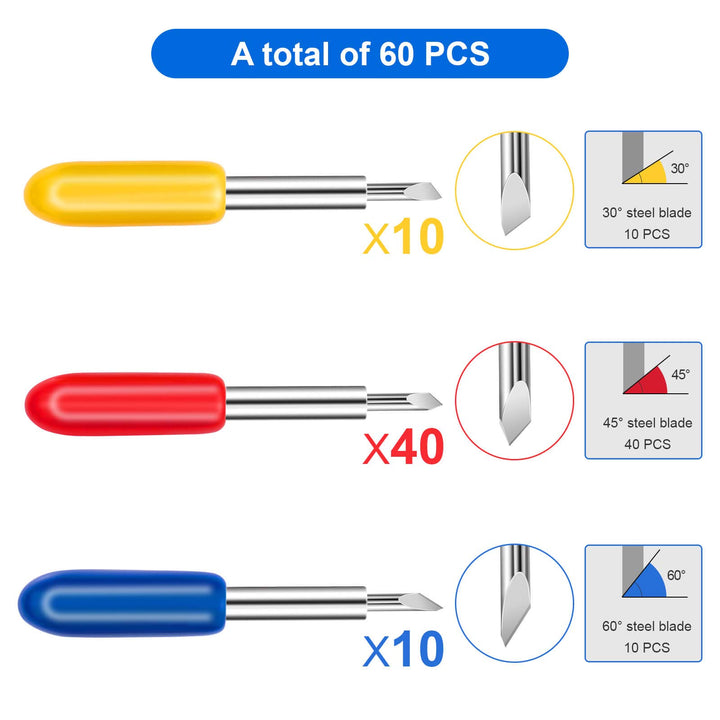 50PCS Fine Point Blades are Compatible for Explore Air2/Air 3 /Maker/Maker 3 Cricut Machines,30° 45° 60° Vinyl Fabric Cutting Replacement Blades (3 Color, 50PCS)