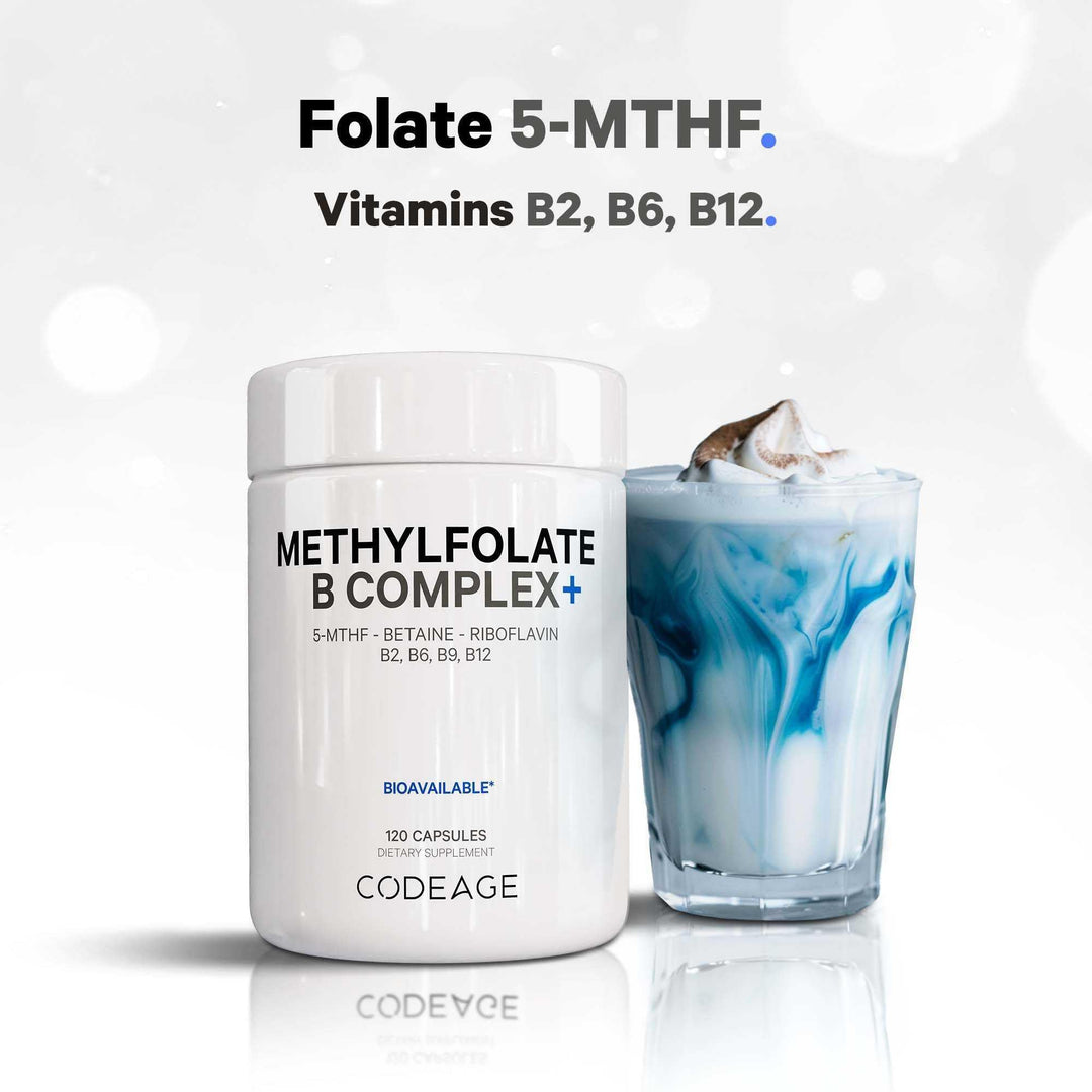 Methylfolate B Complex Supplements - 5 MTHF, Methylcobalamin 1000mcg Methylated Vitamin B12, Riboflavin, Betaine, Vitamins B6, Methylation Cycle MTHFR - 2 Months - 120 Capsules
