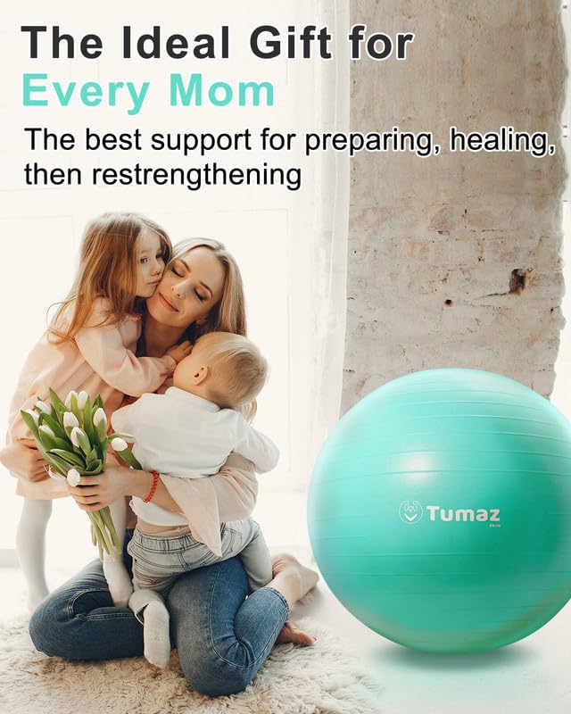 Birth Ball - Birthing Ball for Pregnancy & Labor - Including Birthing Ball/Peri Bottle/Yoga Strap/Non-Slip Socks - Pregnancy Ball for Exercises Set with Quick Foot Pump & Instruction Poster