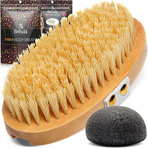 100% Vegan Dry Brushing Body Brush. Firm Dry Brush for Cellulite and Lymphatic. Brushes for Advanced Users. Exfoliating Skin Brush and Free Konjac Sponge, for a Softer, Glowing Skin