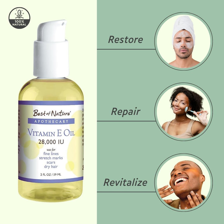 Vitamin E Oil 28,000 IU - Unscented Moisturizer for Hair, Skin, Face & Hands - Damage Repair Formula