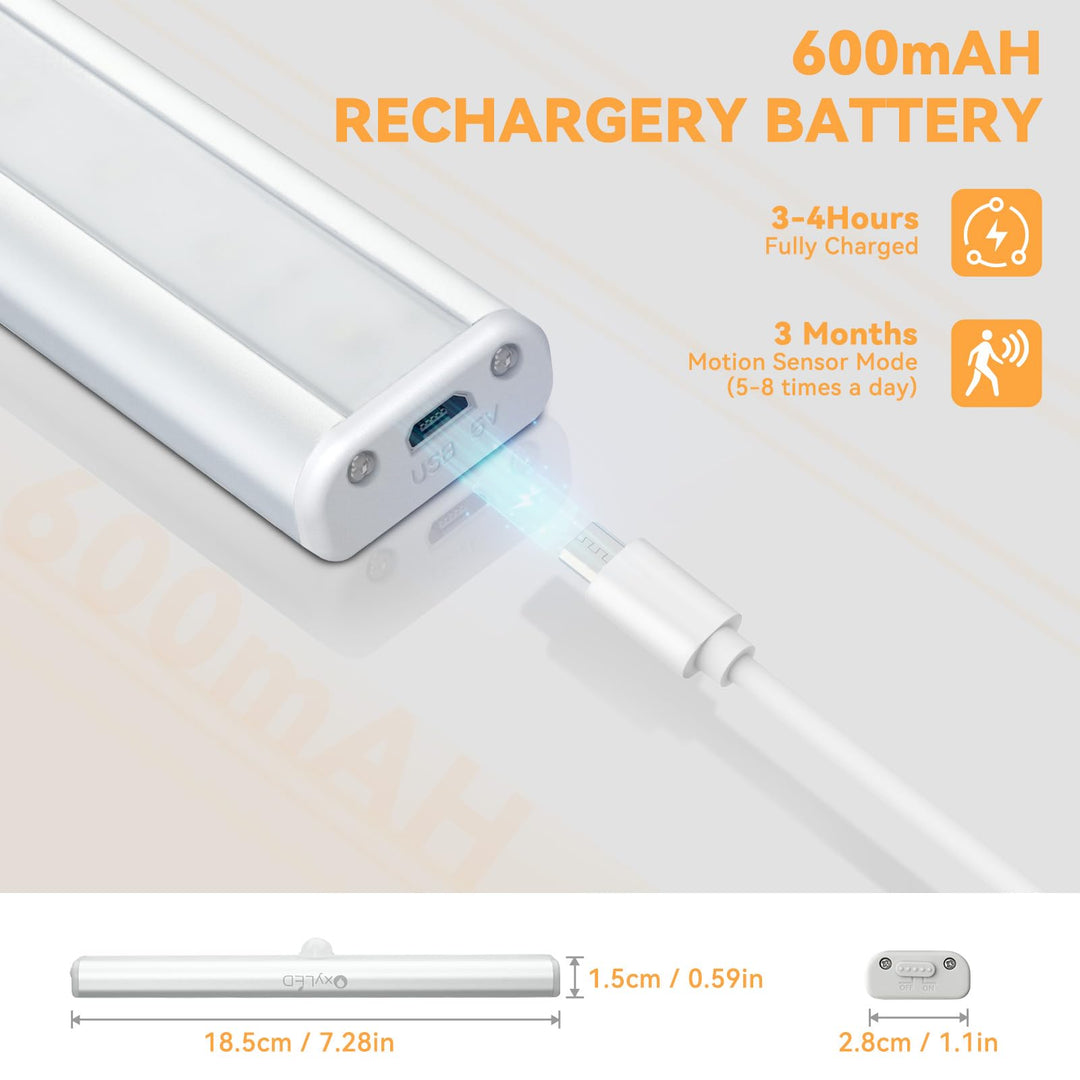 Under Cabinet Lighting, USB Rechargeable Motion Sensor Closet Light, Wireless Magnetic Stick-on Cordless 10 LED Night Light Bar for Closet Cabinet Wardrobe Stairs, 2 Pack