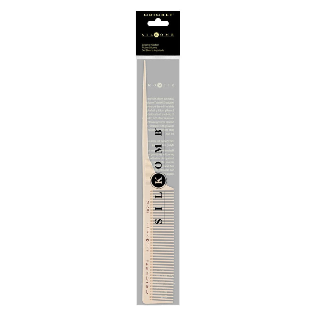 Silkomb Pro-60 Medium Tooth Rattail Professional Hair Stylist Comb for Teasing Sectioning Parting Lifting Styling Coloring Hair