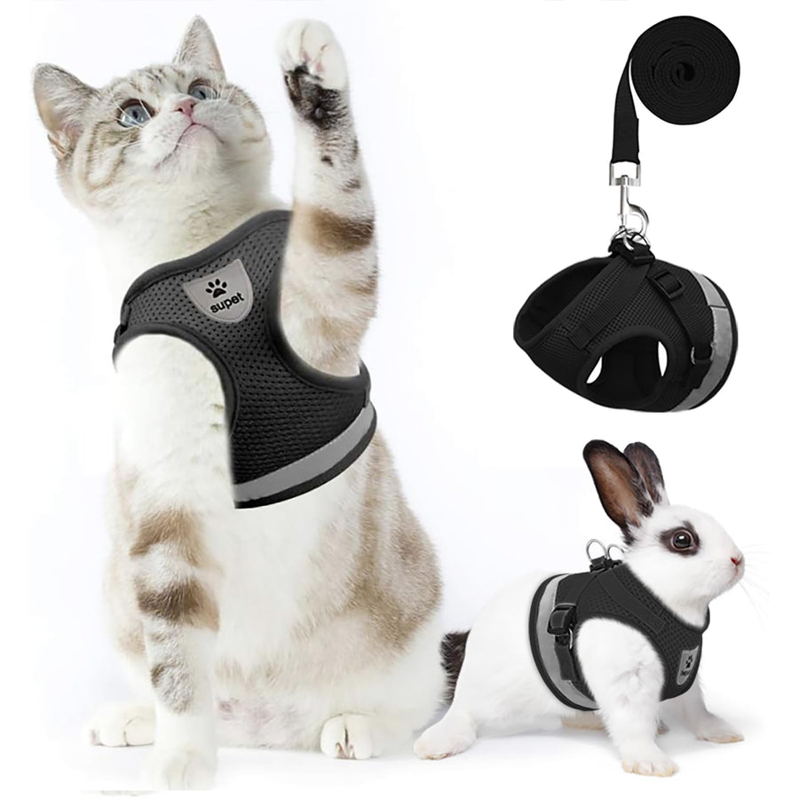 Cat Harness and Leash Set for Walking and Small Dog Soft Mesh Harness Adjustable Vest with Reflective Strap Comfort Fit for Pet Kitten Puppy Rabbit