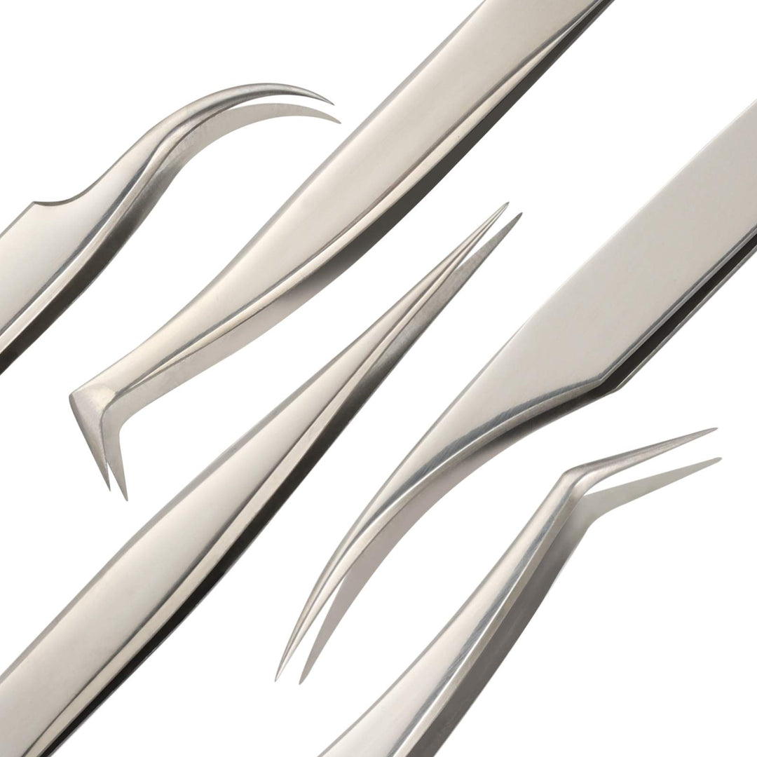 Lash Eyelash Extension Tweezers Set, 5 Pcs Straight and Curved Volume Lash Tweezers For Eyelash Extensions-Professional Stainless Steel Precision Tweezers Set,Lash Extension Supplies