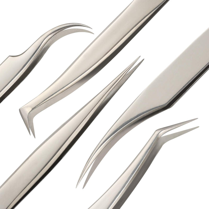 Lash Eyelash Extension Tweezers Set, 5 Pcs Straight and Curved Volume Lash Tweezers For Eyelash Extensions-Professional Stainless Steel Precision Tweezers Set,Lash Extension Supplies