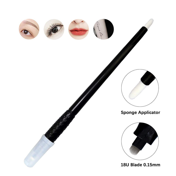 18U Shape Disposable Microblading Pen with 0.15mm Needle Blades with Pigment Sponge Eyebrows Permanent Makeup Tools (5pcs 0.15mm U18 Pens)
