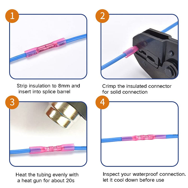 Heat Shrink Butt Connectors, 12-10 AWG 50 Pcs Yellow Waterproof Crimp Terminals Electrical Wire Connectors Splice for Marine, Cable, Wiring