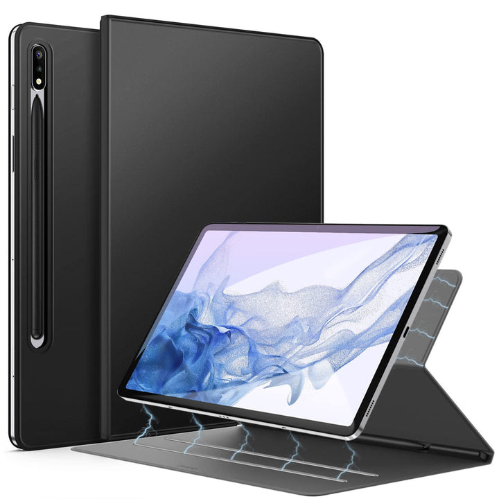 for Samsung Galaxy Tab S7 FE/S8 Plus/S7 Plus 12.4 Inch Case, Magnetic Backing Slim Lightweight Cover with S Pen Holder, Stand Case for 12.4 Samsung Tablet S8+/ S7 FE/ S7+, Black