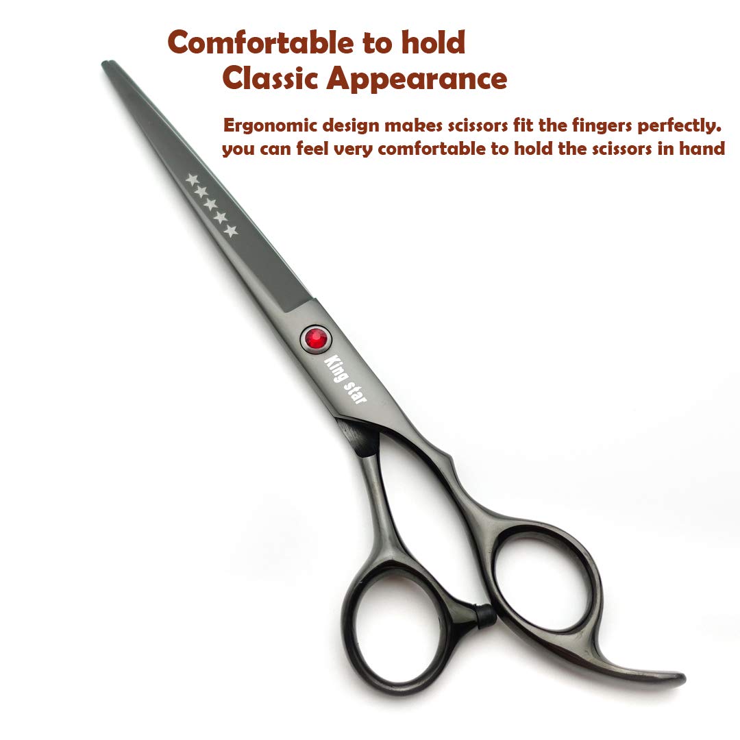 7.0in Titanium Black Professional Pet Grooming Scissors Set,Straight & Thinning & Curved Scissors 4pcs Set for Dog Grooming,(Black)