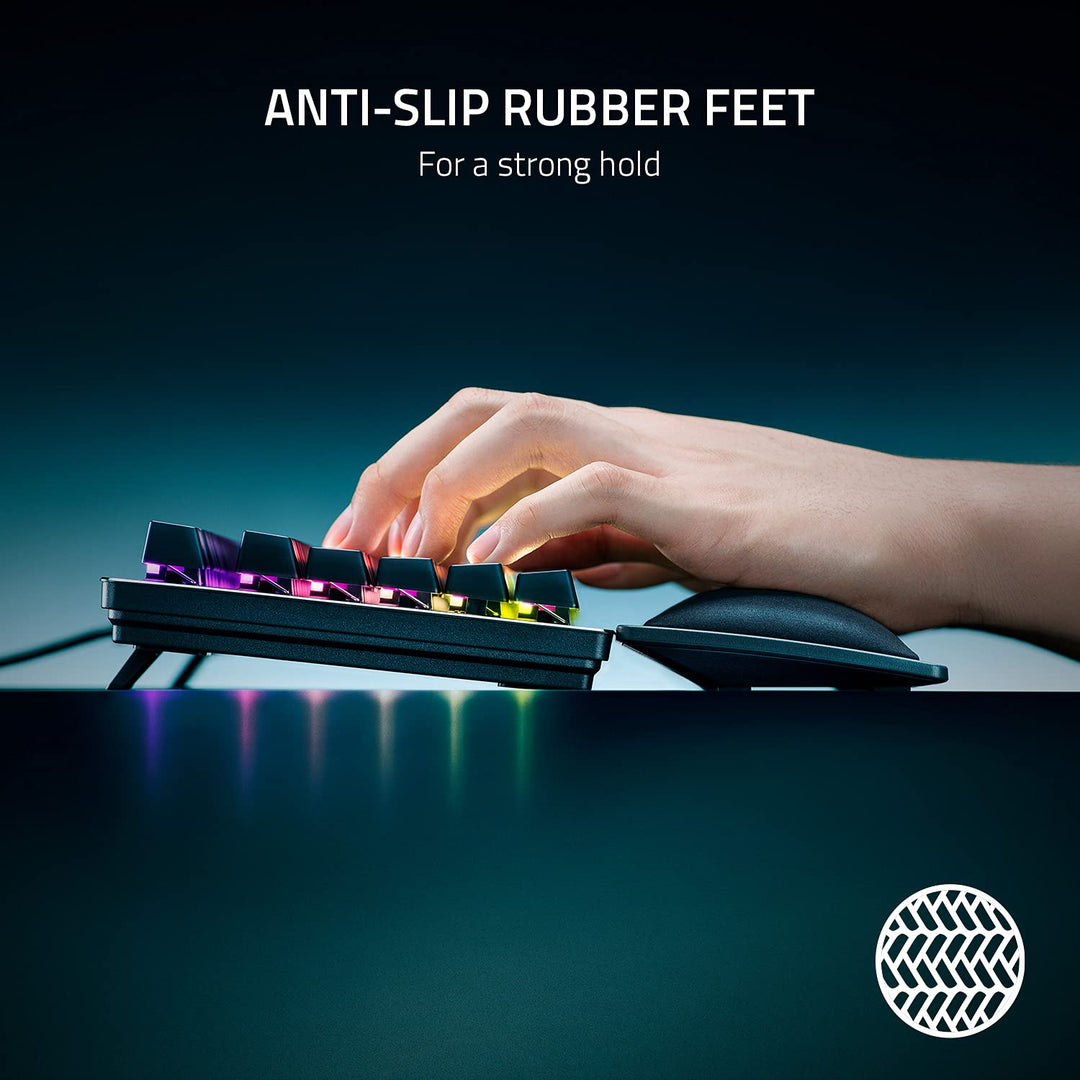 Ergonomic Wrist Rest for Tenkeyless Keyboards: Plush Leatherette Memory Foam Cushion - Anti-Slip Rubber Feet
