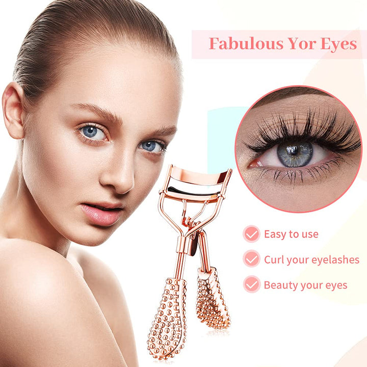Eyelash Curler, Mini Eyelash Curler Kit with Eyelash Curler Eyelash Extension Tweezers, Eyelash Brush Comb Eyelashes Scissors and Refill Pads, False Eyelash Applicator Tool for Women (Rose Gold)