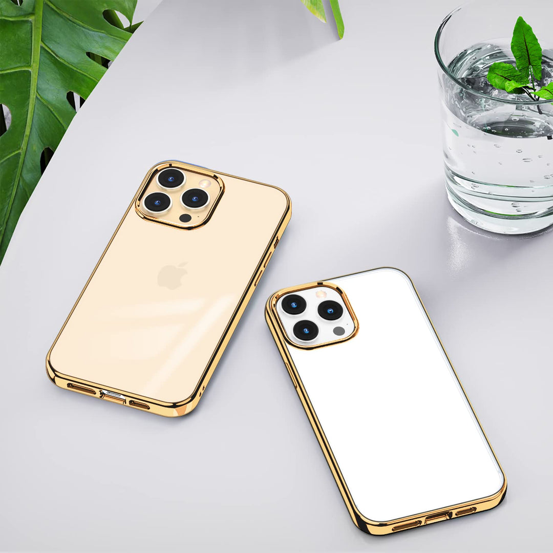 Compatible for iPhone 13 Pro Max Clear Case (2021), Crystal Transparent Cover Shockproof Protective Bumper Shell with Electroplated Mirror Edge for iPhone 13 Pro Max 6.7 2021-Gold