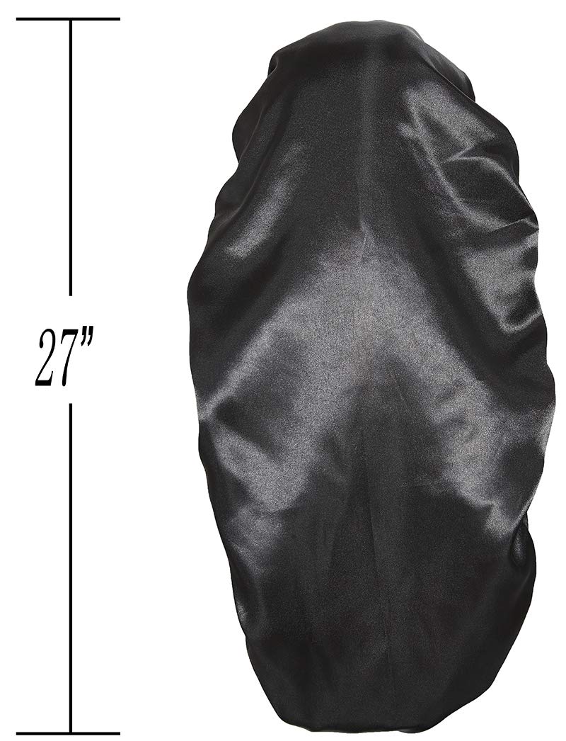 Braid Bonnet for Sleeping, Wide Elastic Band Satin Hair Wrap Sleeping Cap for Women Cap for Braids, Curly, Long Hair Black