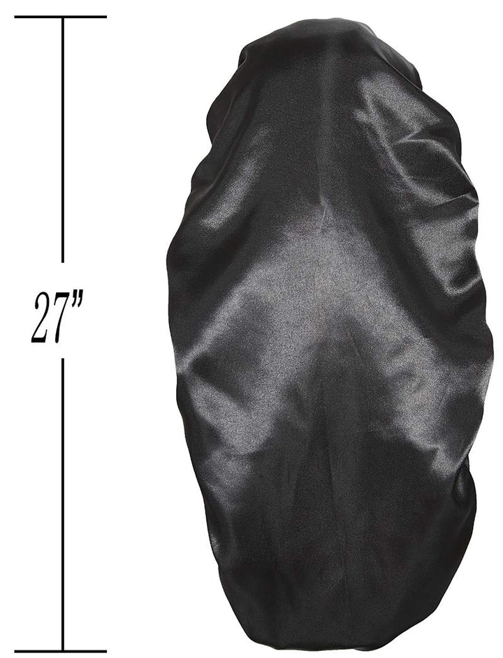Braid Bonnet for Sleeping, Wide Elastic Band Satin Hair Wrap Sleeping Cap for Women Cap for Braids, Curly, Long Hair Black