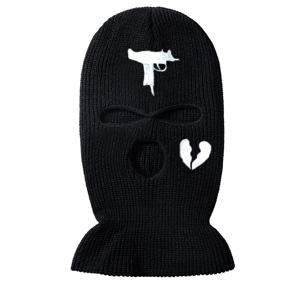 3 Hole UZI Balaclava Knitted Full Face Cover Ski Mask Winter Windproof Neck Warmer Thermal Cycling for Men Women (Black)