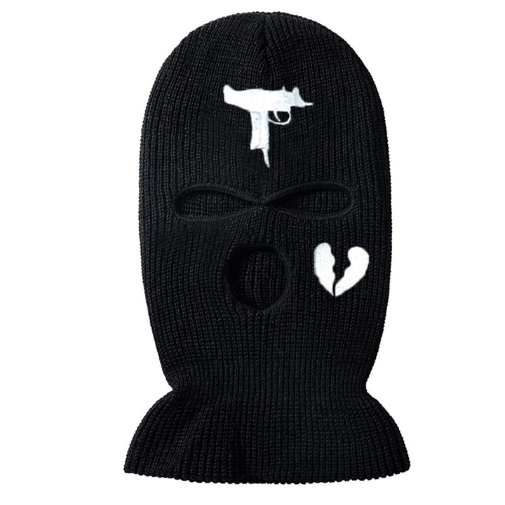 3 Hole UZI Balaclava Knitted Full Face Cover Ski Mask Winter Windproof Neck Warmer Thermal Cycling for Men Women (Black)