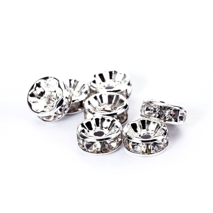 6mm Silver Plated Crystal Rondelle Spacer Beads 100pcs per Bag for jewelery Making(#001 Clear Crystal)