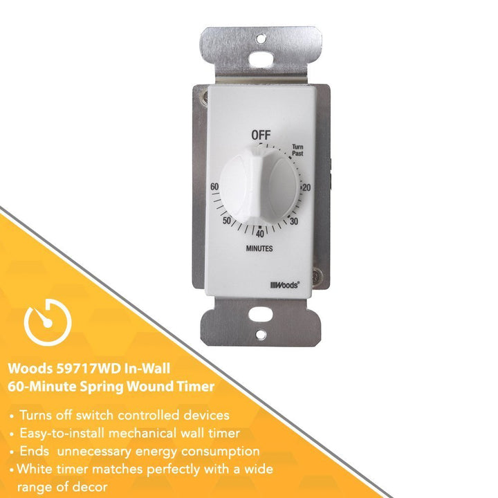59717 In-Wall 60 Minute Spring Wound Timer; White