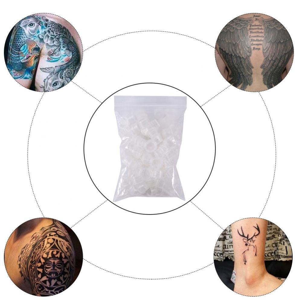 L: Filfeel 100Pcs/Set Tattoo Ink Cap Cup Pot Medium Large Plastic Microblading Pigment Accessories Holder For Tattoo Machine, Tattoo Supplies, Tattoo Needles, Tattoo Kits(L)